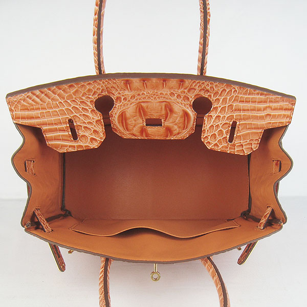 Replica Hermes Birkin 30CM Crocodile Head Veins Bag Orange 6088 On Sale